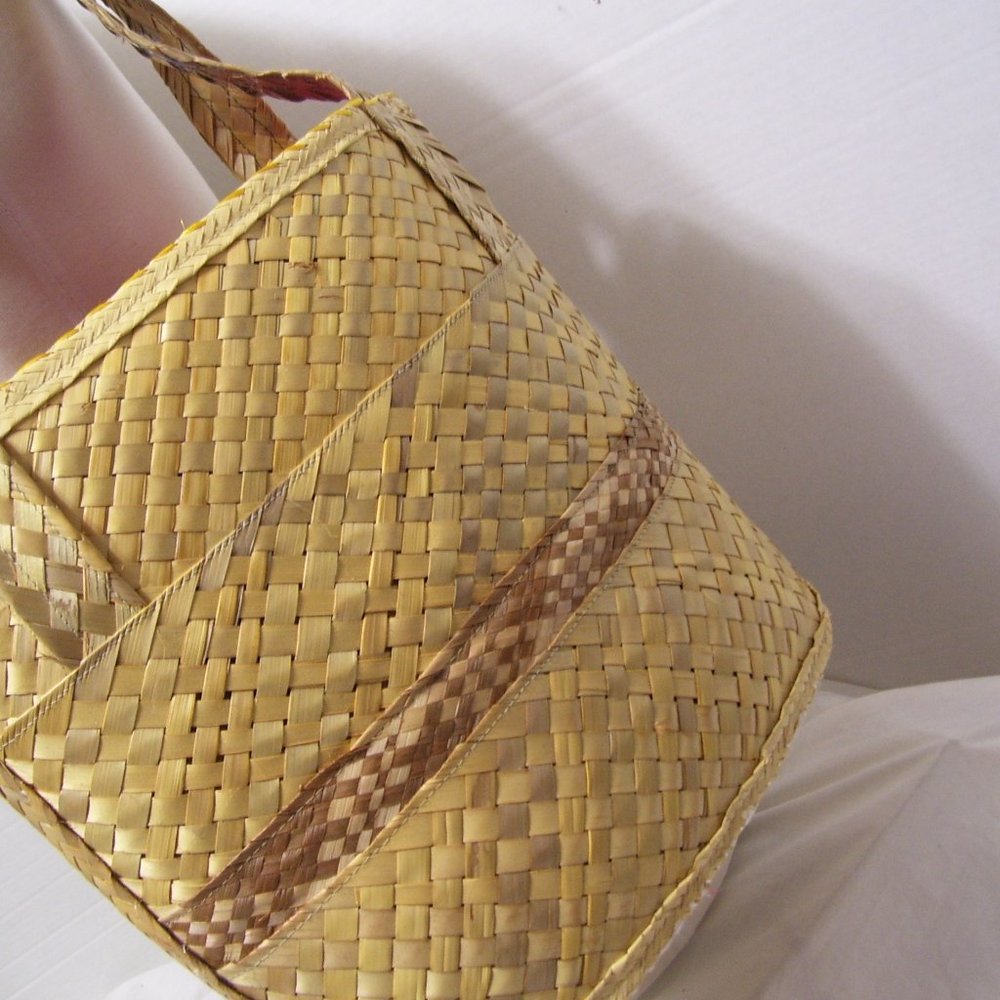 Fashion Handbag Summer Vegan Straw Tote Floral Yellow Orange Green NWOT - Picture 3 of 4